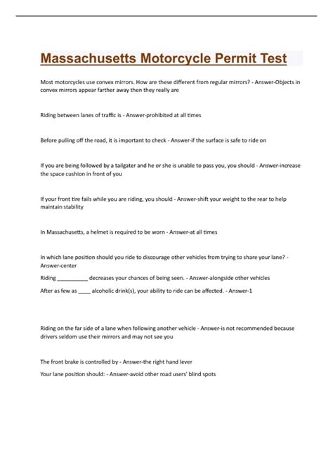 Massachusetts Motorcycle Permit Test Questions And Answers