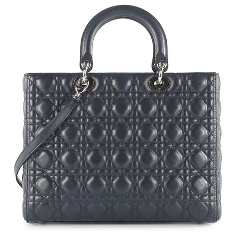 Grand Sac Cabas Lady Dior En Cuir Cannage Bleu Marine Christian Dior