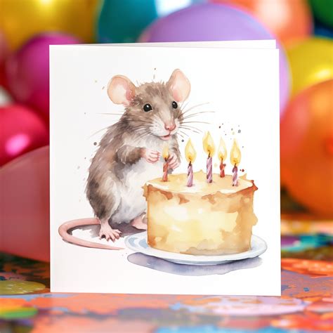 Rat Birthday Card Cute Personalised Custom Painting Animals Blank Card