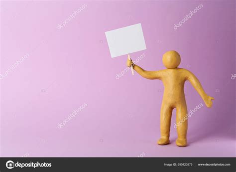 Human Figure Made Yellow Plasticine Holding Blank Sign Violet