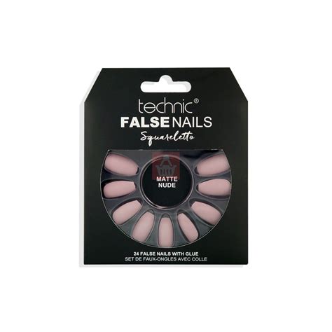 Technic False Nails With Glue Squareletto Matte Nude 24 Pcs
