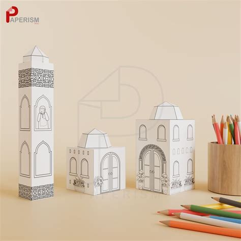 3d Mosque Coloring Papercraft Printable Ramadan Crafts For Kids Paper