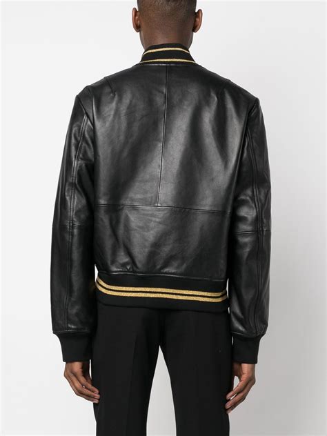 Versace Jeans Couture V Emblem Leather Jacket In Black Gold Modesens