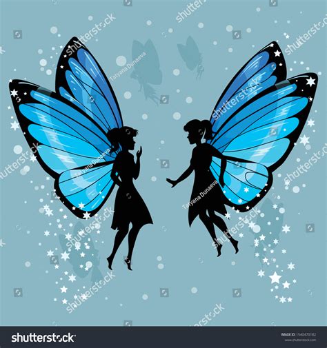 silhouettes fairies blue butterfly wings stock vector royalty