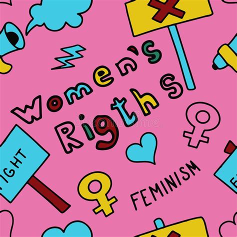 Seamless Pattern Doodle Signs Of Feminism Women S Rights Grunge Hand Drawn Vector Icons Of