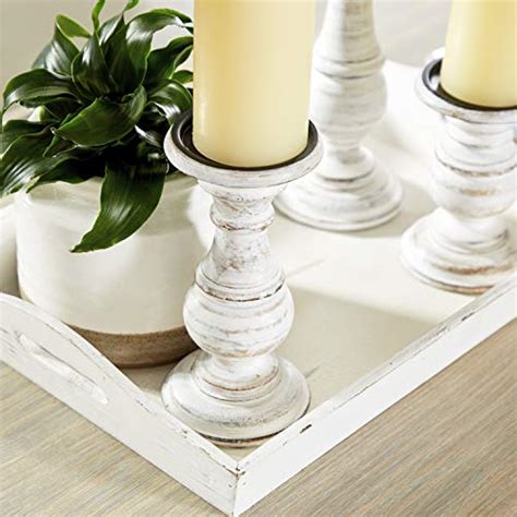 Deco Mango Wood Turned Style Pillar Candle Holder With Distressed