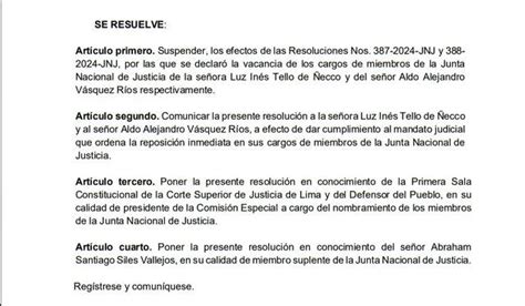 Junta Nacional De Justicia Deja Sin Efecto Vacancia De In S Tello Y