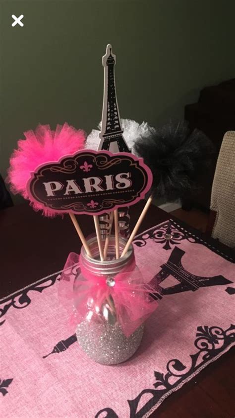 Paris Centerpiece Glitter Mason Jar Paris Theme Party Paris Party Decorations Paris Theme