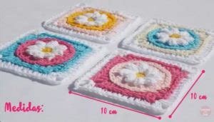 Cuadrado O Motivo A Crochet Con Flor Central Manualidades DIY