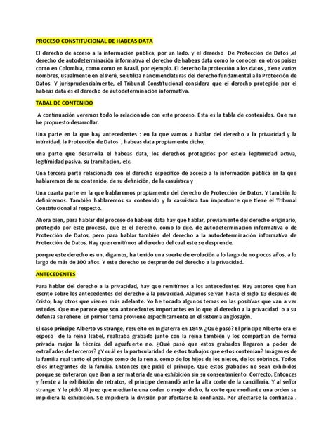 Proceso Constitucional De Habeas Data Josueee Pdf Constitución Apelación