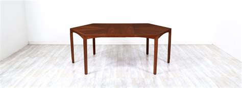 Mid Century Modern Expanding Hexagonal Walnut Dining Table Danish