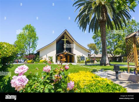 Roman Catholic Church building and garden, Santa Clara, San Francisco bay area, California Stock ...