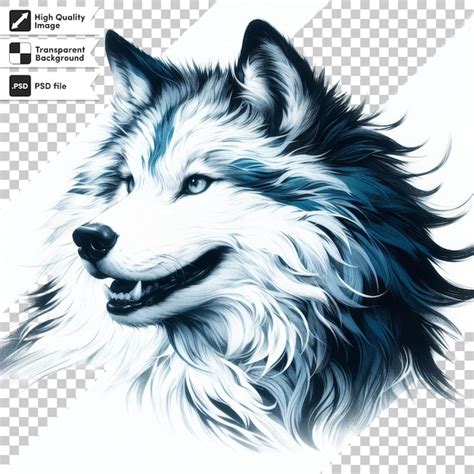 A Drawing Of A Wolf With Blue Eyes And A Blue Watercolor Background