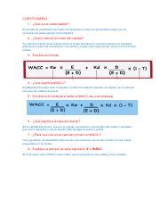 Cuestionario Wacc Pdf Cuestionario Qu Es El Costo Capital Es La