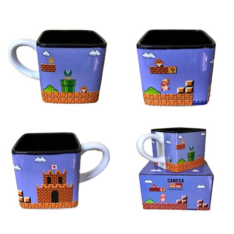 Caneca Formato Cubo Bloco Quadrada Mario Bross Fases Pixels No Shoptime