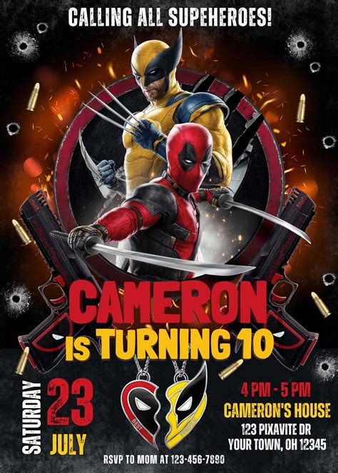 Editable Deadpool and Wolverine Birthday Invitation Template | Amazing