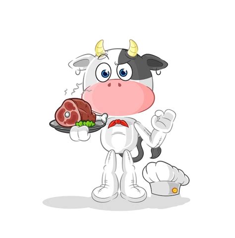 Premium Vector Cow Chef With Meat Mascot Cartoon Vector