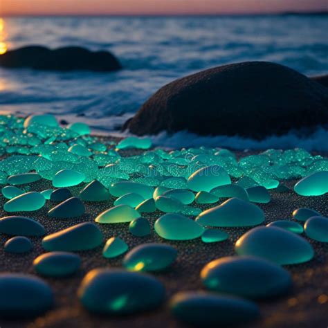 Glowing Shiny Sea Glass Stones On A Secluded Glass Beach Stock Illustration Illustration Of