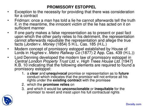 Promissory Estoppel Law Of Contract Lecture Slides Docsity