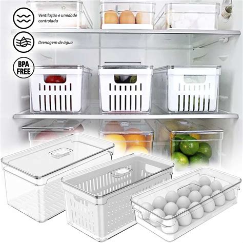 Kit Organizador Geladeira OU Acrílico Porta Ovos Frutas Legumes Salada