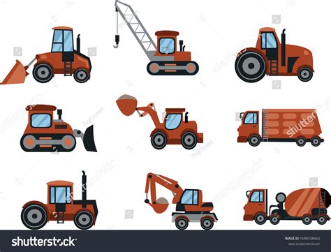 Tractors Excavators Set Construction Machinery Types Stock Vector ...