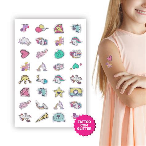 Tatuagem Tempor Ria Infantil Glitter Kit Festa Unic Rnio