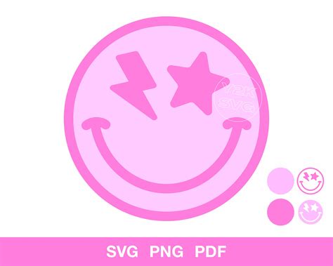 Smiley Face Star Lightning Bolt Pink SVG PNG Design File - Etsy Ireland