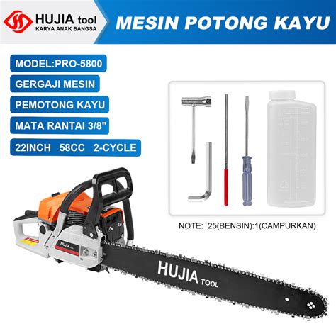 Jual HUJIA Mesin Potong Kayu 58cc Chainsaw 2 Cycle 22inch Gergaji