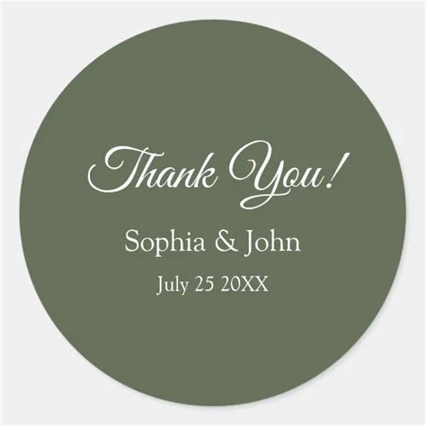 Modern Elegant Olive Green Wedding Thank You Classic Round Sticker Zazzle