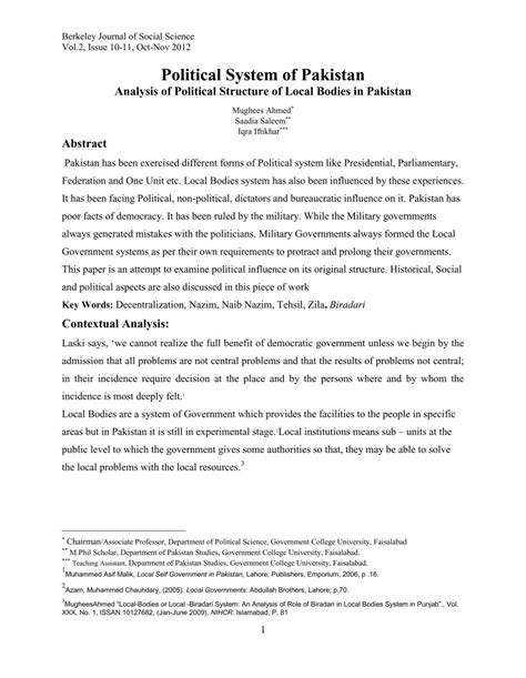 1 Political System Of Pakistan Berkeleyjournalofsocialsciences