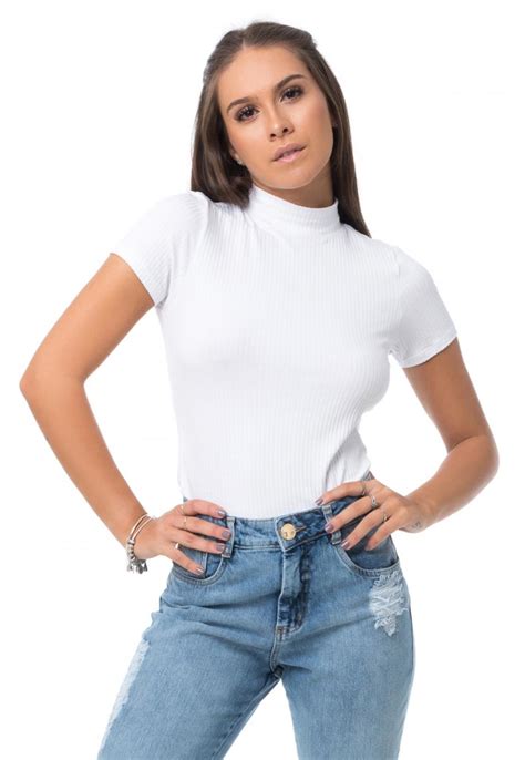 Blusa Pkd Manga Curta Gola Branco Gola Alta Ideias Fashion