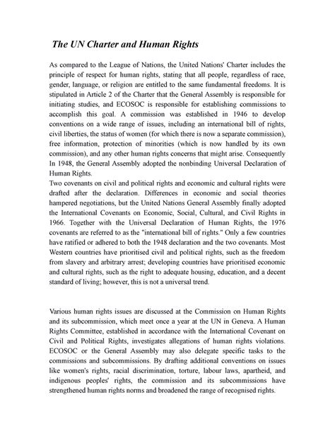 The UN Charter and Human Rights - It is stipulated in Article 2 of the