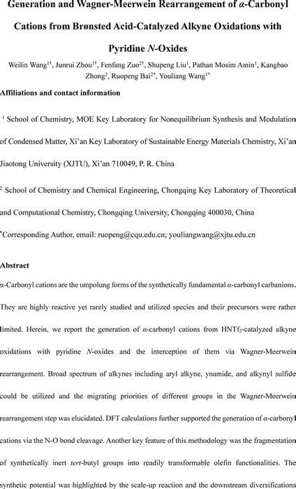 Generation And Wagner Meerwein Rearrangement Of Carbonyl Cations From