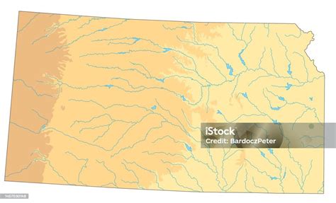 high detailed kansas physical map stock illustration  image