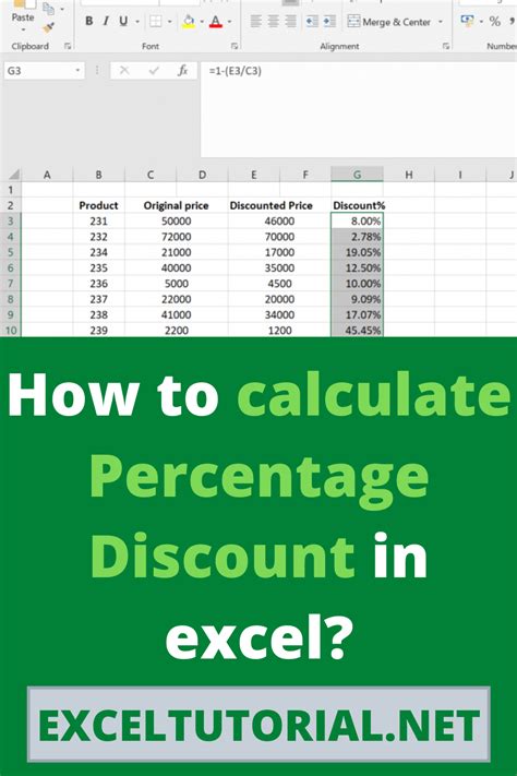 How To Calculate Percentage Discount In Excel Excel Shortcuts Microsoft Excel Tutorial