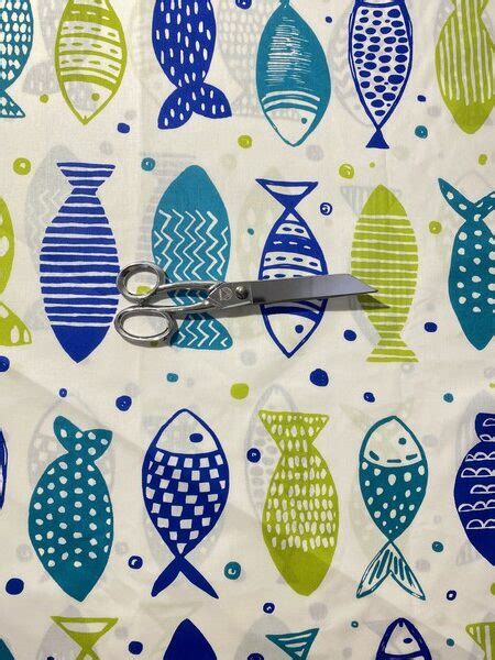 Tissu Coton Imprim Grande Largeur Cm Poisson Vert Bleu Fond