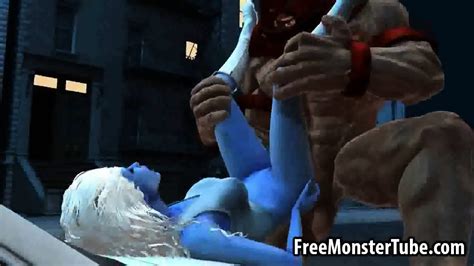 Blue Skinned 3D Babe Fucked Oudoors By Juggernaut