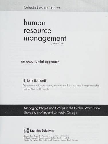 Human Resource Management By H John Bernardin Open Library