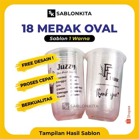 Jual SABLON CUP OVAL 18 OZ MERAK 7 Gr Plastik Gelas Bening