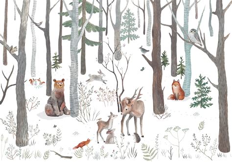 Forest animals wallpaper mural for kids | Wallco