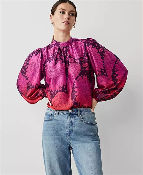 Ombre Floral Mock Neck Top