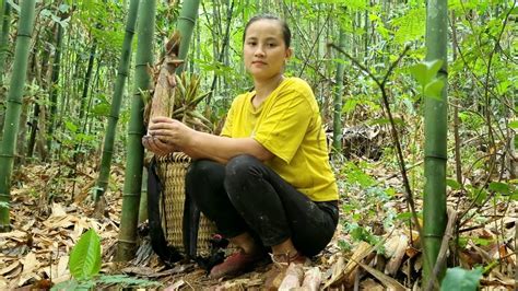 Harvest Giant Bamboo Shoots Green Vegetables Bring Them To The Market To Sell Trieu Thi Mui