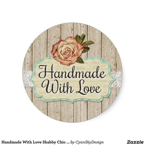 Handmade With Love Shabby Chic Roses And Wood Classic Round Sticker