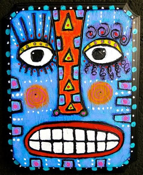 Tracey Ann Finley Original Outsider Folk Naive Painting Freaky Tiki Guy