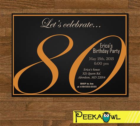 Printable 80th Birthday Invitation Card 80th Birthday Party Etsy