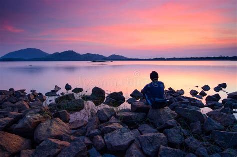 Bello Tramonto Nel Lago Del Kwong Panjang Kelantan Di Rantau