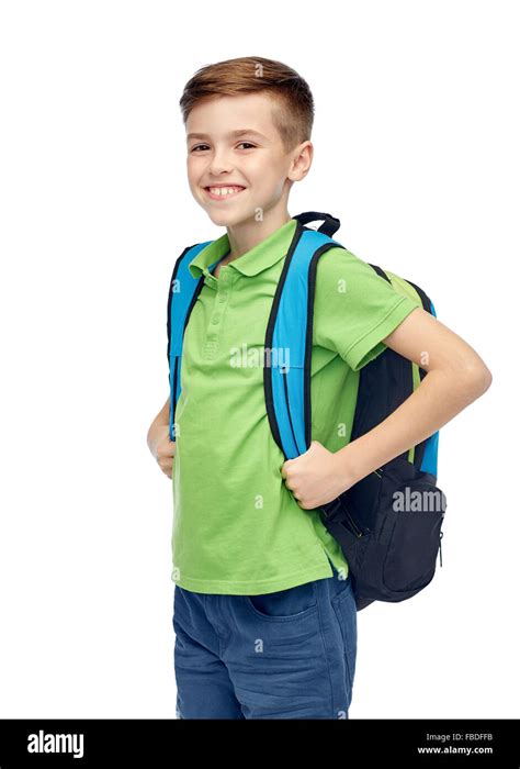 Happy Student Boy With School Bag Stock Photo Alamy