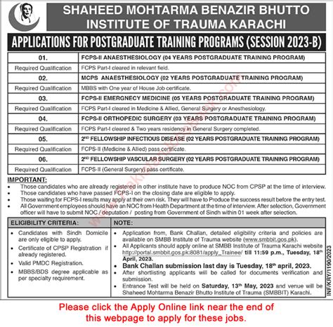 SMBB Institute Of Trauma Karachi FCPS MCPS Postgraduate Training