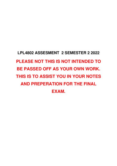 LPL4802 Assesment 2 Semester 2 2022 LPL4802 ASSESMENT 2 SEMESTER 2