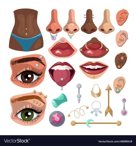 Woman Body Parts With Piercings Royalty Free Vector Image